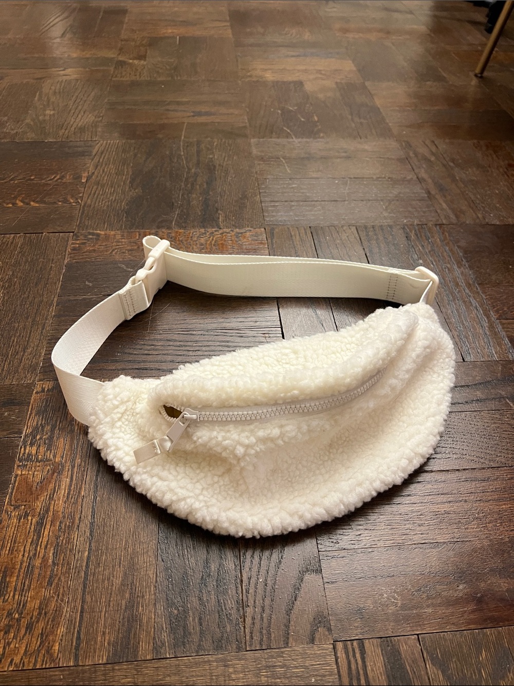 Cream Sherpa Belt Bag with Adjustable Strap